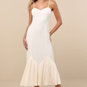 Lulus Channa Ivory Pleated Hem Midi Dress White - Size S